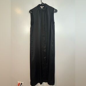 NWT H&M Black High Neck Hidden Button Short Sleeve Satin Maxi Shift Dress Sz XS